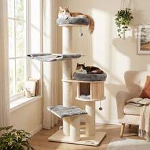 68.5'' Cat Tree Condo 4-Layer Wooden Kitten Activity Tower W/ Sisal Posts - 灰色 - 查看 1