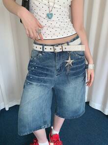 1件装女士白色PU材质蕾丝独特腰带 - 白色 - 查看 7