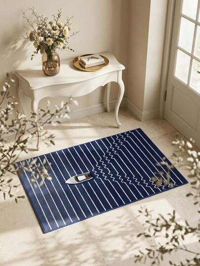 1 pezzo Tappeto/Tappetino da bagno/Zerbino, Stile nordico moderno INS, Motivo di barca a motore e onde blu, Adatto per bagno, cucina, ingresso, corridoio, lato del letto, soggiorno, camera da letto, Tappetino morbido lavabile in lavatrice, Decorazione domestica estetica