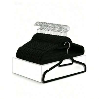 10/20pcs Luxury Black Velvet Non-Slip Hangers, Ultra-Thin Space-Saving - Heavy Duty Rotating Black Hooks, Suitable For Organizing Clothes, Suits, Coats, Ties, Shirts, Skirts And Pants