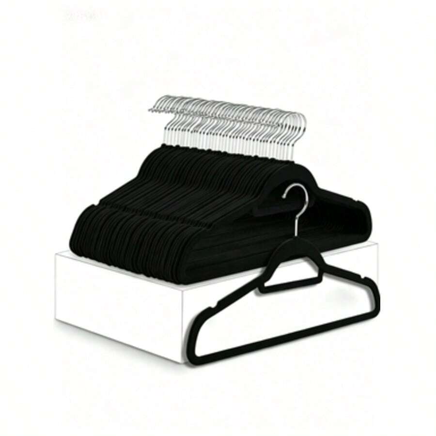 10/20 pièces Cintres de luxe en velours noir antidérapants, ultra-fins et gain de place - Crochets noirs pivotants ultra-résistants, convient pour organiser les vêtements, costumes, manteaux, cravates, chemises, jupes et pantalons - Noir - Voir 1