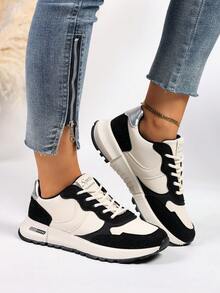 New Round Toe Lace-Up Color Block Versatile Fashion All-Match City Outdoor Casual Sports Shoes For Women - Black and White - View 5