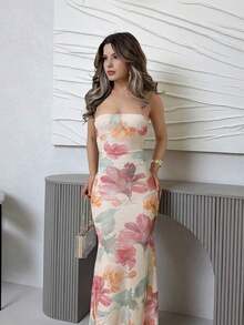 Vestido con estampado floral elegante y espalda descubierta para mujer - Rosa - Ver 5