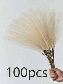 100 Pcs Beige Artificial Pampas Grass Stems - Faux Reed Plume Decor, Realistic Fluffy Feather Style, For Bohemian, Modern Minimalist Home Decor | Soft Elegant Vase Filler For Living Room, Bedroom, Dining Room, Office, Wedding Centerpieces, Wedding Decor, Valentine's Day Decor - Beige - View 12