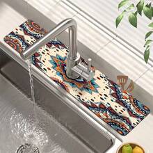 1pc Bohemian Pattern Printed Faucet Mat, Durable Polyester, Quick Drying, Easy To Clean, Suitable For Kitchen And Bathroom, Easy To Install, Daily Decor, Gift, Bathroom Mat, Durable Faucet Mat, Faucet Accessory - Multicolor - View 7