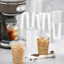 50-Pack Of 12oz/16oz Transparent Disposable Coffee Cups With Lids – Made Of Insulated Plastic Material, Leak-Proof Design, Suitable For Iced Coffee, Smoothies, And Cold Drinks, Ideal For Home, Restaurants, Beverage Shops, Parties, Picnics, And Coffee Bar Accessories - 16盎司-500毫升 - 查看 7