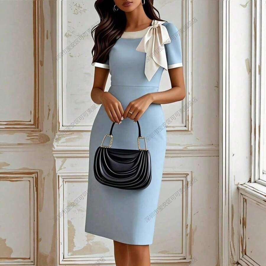 Women Midi Dresses - Light Blue - View 1