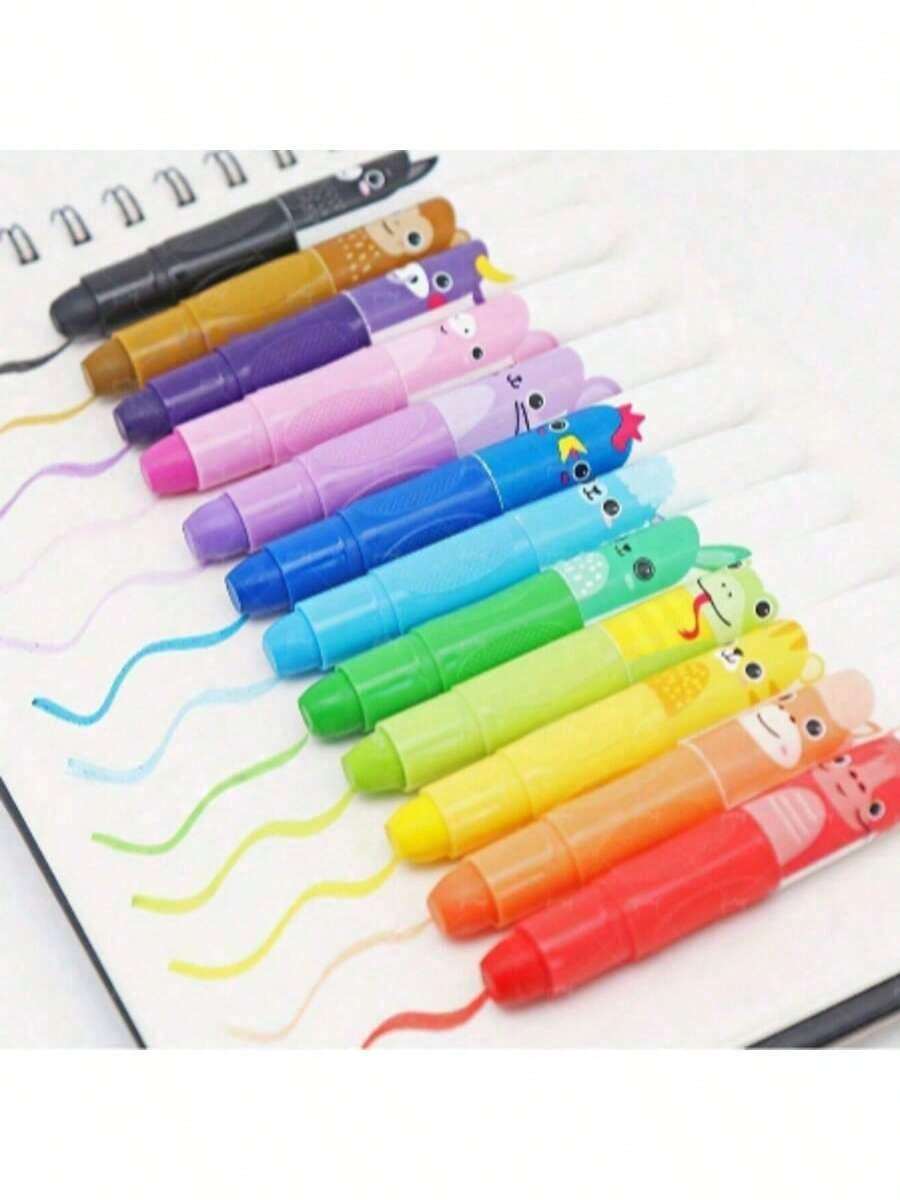 1 bút sáp màu khổng lồ dễ thương, 12 bút sáp màu khổng lồ có thể xoay và giặt được, bề mặt nhẵn mịn, thích hợp để vẽ nguệch ngoạc và tô màu.