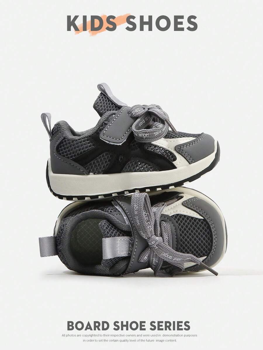 1 Pair Infant Toddler Mesh Round Toe Hook And Loop Flat Casual Sports Shoes Suitable For Daily Outings And Play[Purchase Based On Actual Cm Inner Length] - Grey - View 1