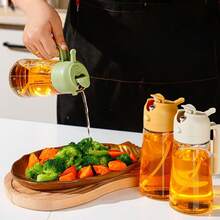 2pcs, 450ml Wide Mouth Glass Oil Dispenser Bottle, Squeeze Pump Sprayer For Kitchen, Cooking, Baking - Multicolor - View 2