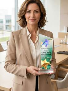 1pc Personalized Acrylic Trophy, Customizable Logo And Text, Star/Goat Head Design, Customizable Color Options Suitable For Corporate And Event Awards, Elegant Gradient Crystal Trophy, Perfect For Office Awards And Anniversary Gifts - Multicolor - View 5