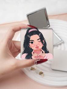 1PC Y2K Style Portrait Series Makeup Mirror, Foldable, Lightweight, Ultra-Thin, Portable, Durable, PU Leather, Suitable For Various Occasions, Travel, Party, Work, School, Suitable For All Ages, Universal - Multicolor - View 11