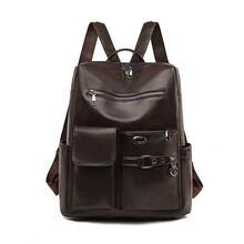 LECEY 1pc Fashionable Minimalist Patchwork Design Large Capacity Women Backpack, Suitable For Outdoor Travel And Daily Use, Back To School - Coffee - View 2
