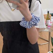 1个/2个蓝色条纹发圈，2026款优雅奢华发绳发饰 - 天藍色 - 查看 4