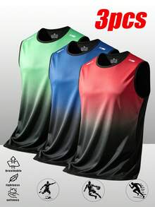 3 buah Tank Top Kasual Olahraga Musim Panas Pria, Cepat Kering - MultiWarna - View 3