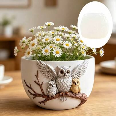 Nordic Style Owl Relief Flower Pot Candle Silicone Mold, Balcony Bedroom Decor Succulent Planter And Healing Desktop Small Potted Plant Decor Silicone Mold, Can Be Given As Holiday Gifts To Friends And Family