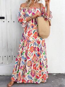 Đầm nữ thanh lịch kiểu Bohemian trễ vai, tay lửng, có túi, xếp ly nhiều lớp dáng chữ A nhuộm tie-dye, hoàn hảo cho các bữa tiệc và kỳ nghỉ, đầm hè dành cho nữ. - Trắng ngà - Xem 4