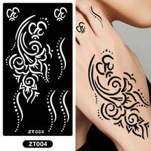 4pcs Floral Tattoo Stencil Stickers, Plant Hollow Temporary Tattoo Template For Arm, Leg, DIY Body Art Painting Party - Black - View 14
