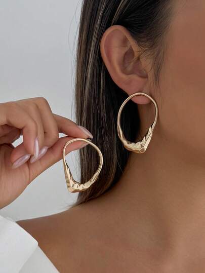 1 Pair Minimalist Elegant Geometric Teardrop Earrings, Fashionable Hollow Metal Stud Earrings, Suitable For Women's Daily Wear