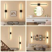 1 pieza/2 piezas Lámpara de pared negra/dorada, decoración de pared para fondo de TV, luz para dormitorio/sala de estar, aplique de pared moderno: compartimento de batería recargable desmontable, con control remoto, luz de pared rectangular - Batería recargable de gran capacidad, cable de carga Tipo C de 80 cm, instalación sin taladrar - Negro - Ver 12