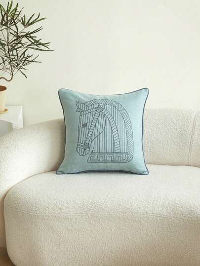 LCUHPCL 1pc American Luxury 3D Embroidered Horse Decorative Throw Pillow Cover, Suitable For Living Room, Bedroom, Party And Various Environments