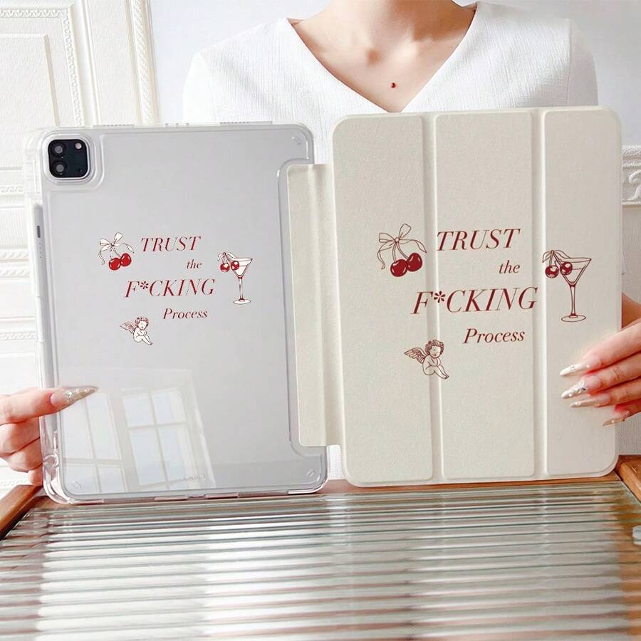Ốp lưng máy tính bảng hai mặt in hình hoa anh đào và thiên thần, mặt lưng acrylic trong suốt cao cấp với khe cắm bút, chân đế từ tính đa góc và chức năng tự động tắt/mở màn hình, tương thích với iPad Pro/Air, , Pad 5/6/7, Matepad, Honor Pad. - Nhiều màu - Xem 1