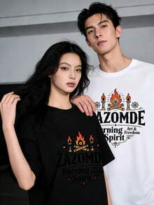 Camiseta Pareja con Estampado , Diseño Tradicional - Blanco - Ver 3