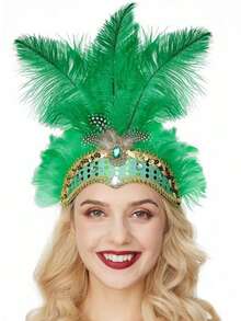 1 chiếc băng đô cài tóc giả lông vũ dành cho nữ, kiểu dáng thập niên 1920, băng đô hóa trang vũ nữ cho lễ hội Halloween, tiệc tùng. - Ba dây buộc tóc - Xem 13