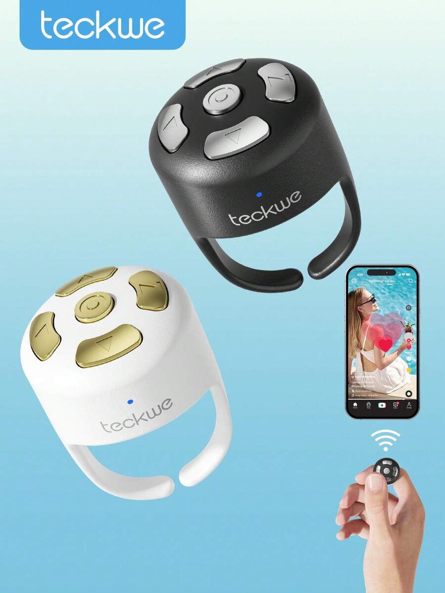 Teckwe New Wireless Scrolling Ring, Wireless Remote Control Page Turner, Photo Clicker Watching Short Videos,Taking Pictures,Listening To Music, Can Meet All Your Needs,Compatible With IOS Android(White) - White - View 1