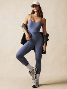 VARSITIE Mono deportivo ajustado y bonito de yoga para mujer - Niebla azul - Ver 9
