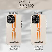 [24h Shipping From DE/FR/ES] Orange And White Striped Racing Phone Case, Milky White Background With Gradient Orange Lines + Racing Illustration, Shockproof, Full Coverage, Wear-Resistant Hard Case, Compatible With Multiple Models, Suitable For Racing Fans And Speed Enthusiasts, Compatible With Apple 17/16/15/14/13/12/11/X/Pro/Plus/Pro Max, And Also Compatible With Samsung S21/S22/S23/S24/S25/S26F - Image 1Pcs - View 3