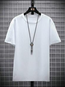 Short Sleeve T-Shirt With Round Neck And Solid Color - 白色 - 查看 6