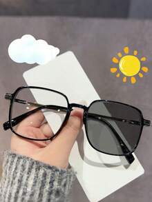 1pc Unisex Square Plus Size PC Frame Metal Leg Casual Color Changing Fashion Eyeglasses, Suitable For Driving, Indoor And Outdoor Wear - Multicolor - View 7
