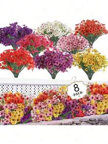 1 pièce Fleur artificielle rose d'extérieur, fleurs en plastique fausses, arbuste vert, fleurs en soie rouges, convient pour les jardinières suspendues, les vases de porche extérieur - Rose vif - Voir 5