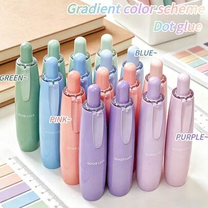 4PCS Portable Pen Type Dot Tape Double-Sided Tape Gradient Shell With Fresh Color Scheme, Easy To Operate, High Viscosity Adhesive Dots, Uniform Hand Account Decoration, Office File Pasting, Student Party, Office Worker, Good Item