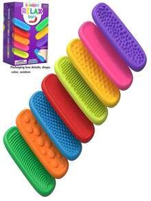 8Pcs Sensory Soothing Stone Set, Soft Textured Silicone Fidget Toy For Stress Anxiety Relief, Tactile Quiet Desk Toys For Kids Adults, Perfect Mother's Children's Day, Back-To-School, Graduation Season Class Gifts - Multicolor - View 6