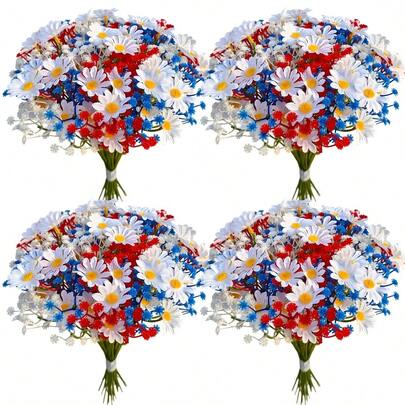 Bộ 62 món đồ dùng văn phòng phẩm Ngày Độc lập với hoa baby's breath nhân tạo nhiều màu sắc đỏ, trắng và xanh dương, kết hợp với hoa cúc trắng nhân tạo - Trang trí hoa kỷ niệm yêu nước màu đỏ, xanh dương và trắng - Rất thích hợp cho cả sử dụng trong nhà và ngoài trời: Lựa chọn lý tưởng cho hiên nhà, lối đi, sân thượng, khung cửa sổ, sân trước.