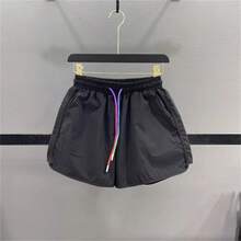 Pantalones Cortos Deportivos de Secado Rápido para Mujer, Estilo Coreano, de Verano, Finos, con Cordón, de Pierna Ancha y Aju... - Negro [estilo normal] - Ver 1
