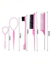 3/6-Piece Makeup Brush Set, Featuring Various Adorable Unicorn Combs To Choose From, Flip-Forward Styling Tools, Hair Band Scissors, Edge Brushes, Bristle Brushes, Teasing Combs. Suitable For Grooming, Styling And Cleaning. Suitable For Salon Use (In Pink And Purple) - Multicolor - View 9