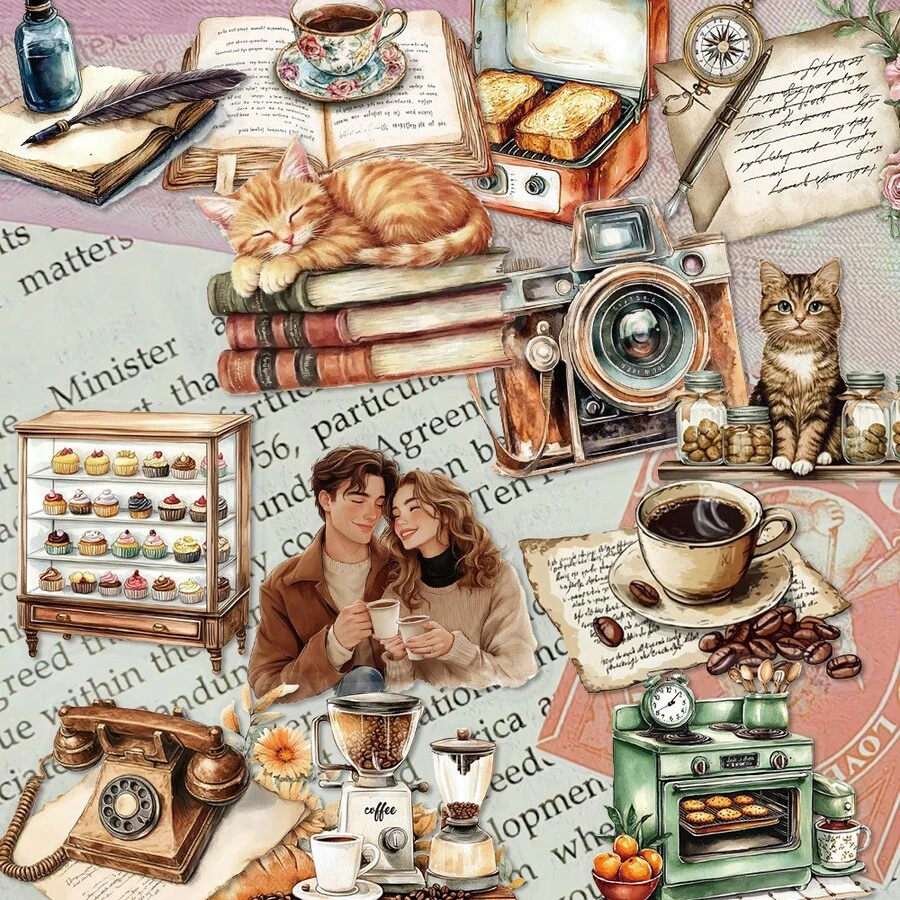 50 buah Stiker Kopi Vintage, Cocok untuk Laptop, Ponsel, Tablet, Gitar, Koper, Scrapbooking, dan Proyek Dekorasi DIY Lainnya - Kopi Retro - View 1