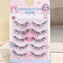DOUDOUTIAN 5 Pairs French Coral False Eyelashes, Korean Minimalist Style, Natural & Voluminous, Easy For Beginners 7-12mm - View 4