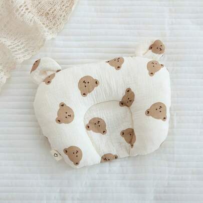 1 pieza Almohada en forma de U para recién nacidos, almohada moldeadora de bebé antiaplanamientos de cabeza con diseño de dibujos animados lindos, almohada suave y absorbente de algodón para calmar a los bebés