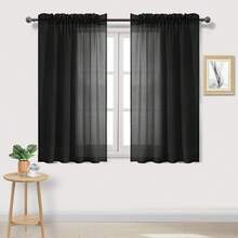 DWCN 2PCS Sheer Curtains Semi Transparent Voile Rod Pocket Curtains For Bedroom And Living Room, Party, Christmas Decoration - màu đen - Xem 11