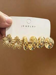 6-18件金色时尚耳环套装，时尚优雅，适合日常、派对和活动佩戴。 - 金色 - 查看 4
