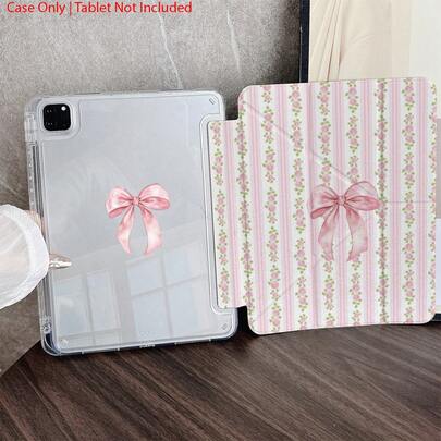 1 chiếc ốp lưng máy tính bảng in hình nơ hồng và sọc hoa, có ngăn đựng bút, tương thích với iPad 10.9/10.2/ Air thế hệ thứ 5/Pro 11/10/9.7/Air 2/ (thế hệ thứ 7)/ (thế hệ thứ 8)/ Air 4/5/ Pro 11/ Thế hệ thứ 10 10.9 inch 2022 Smart Case/ Air 13 (M3 2025)/ Air 11 (M3 2025)/ Air 11 (M3 2025)/ 11 (A16 2025)/ Tương thích với Galaxy Tab S10+/S9/A9, Tương thích với 5/5PR/6/6PRO/7/7PRO, Tương thích với Oppo Pad, Tương thích với Matepad, Tương thích với Honor Pad.