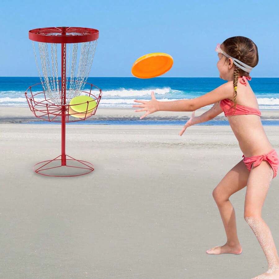 Golf Basket 24-Chain Disc 25.39in Iron Target With Wind-Resistant Base For Backyard Park Practice Etc - 紅色 - 查看 1
