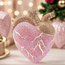 Heart Shaped Diamond Evening Bags Women  Gorgeous Metallic Rhinestone Purses Ladies Unique Handbags Wedding Party Women Red Heart Shaped Crystals Evening Bag Wedding Party Diamond Clutch Purse Luxury Rhinestone Handbag Pink Wallet Bags - 粉色 - 查看 1