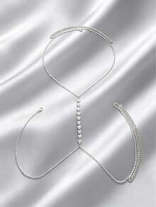 1pc Women Heart-Shaped Crystal Body Chain Jewelry, Sexy Fashion Beach Bikini Chest Chain - Multicolor - View 4