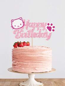 1pc Pink Glitter Cat Birthday Cake Topper, Cat Paw Cake Decoration, Suitable For Girls Children Birthday Party, Cute Cat Theme Cake Decor - Cat - View 7