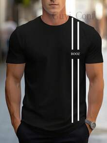 Men's Short-Sleeved Striped T-Shirt - 黑色 - 查看 1